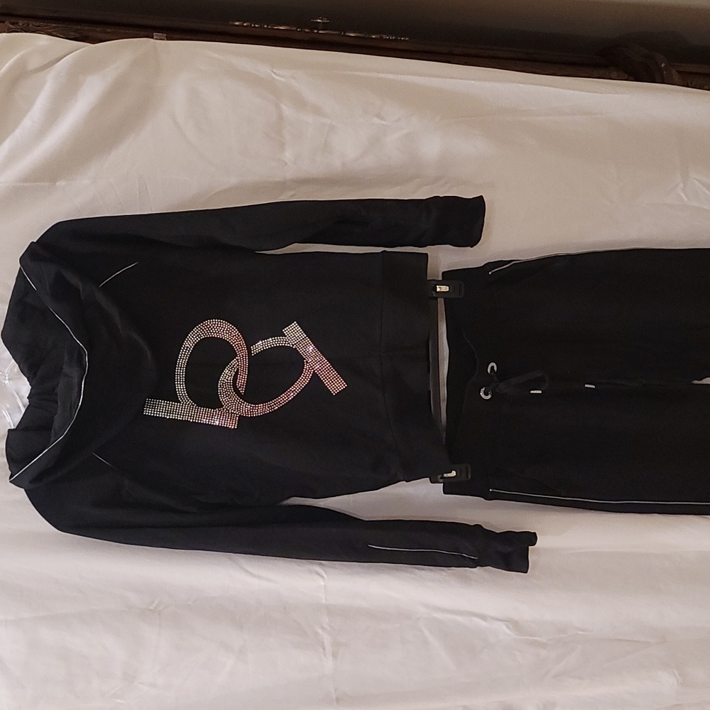 Bebe Sport 2 piece outfit with ombre pink stone on back of jacket